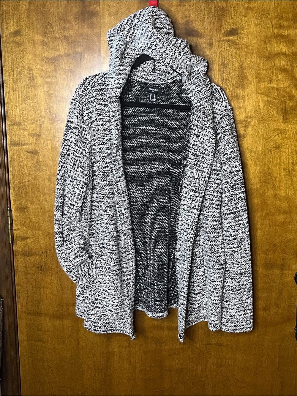 Forever 21 Marled Hooded Open Cardigan Sweater Men’s/Women’s Medium Black White